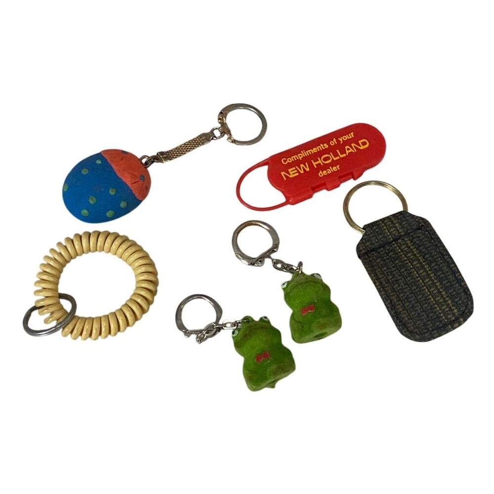 Vintage Keychain Lot 70s 80s Novelty Flocked Frogs Spiral Coil New Holland